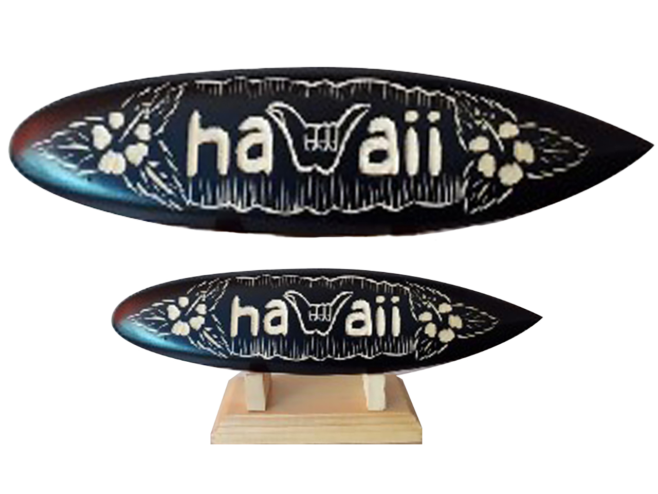 Customize Surfboard- "Hawaii" Shaka & Hibiscus Carved Black Surfboard, Size 21cm to 100cm