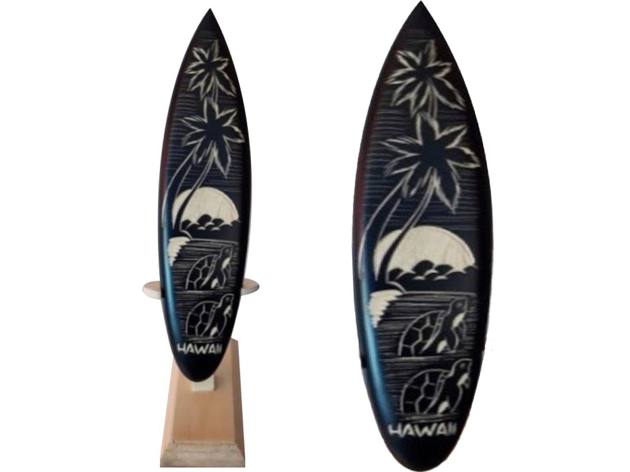 Customize Surfboard- "Hawaii" Beach Scene Carved Black Surfboard, Size 21cm to 100cm