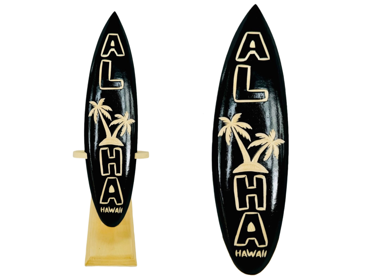Customize Surfboard- "Aloha" Palm Tree Sunset Carved Black Surfboard, Size 21cm to 100cm