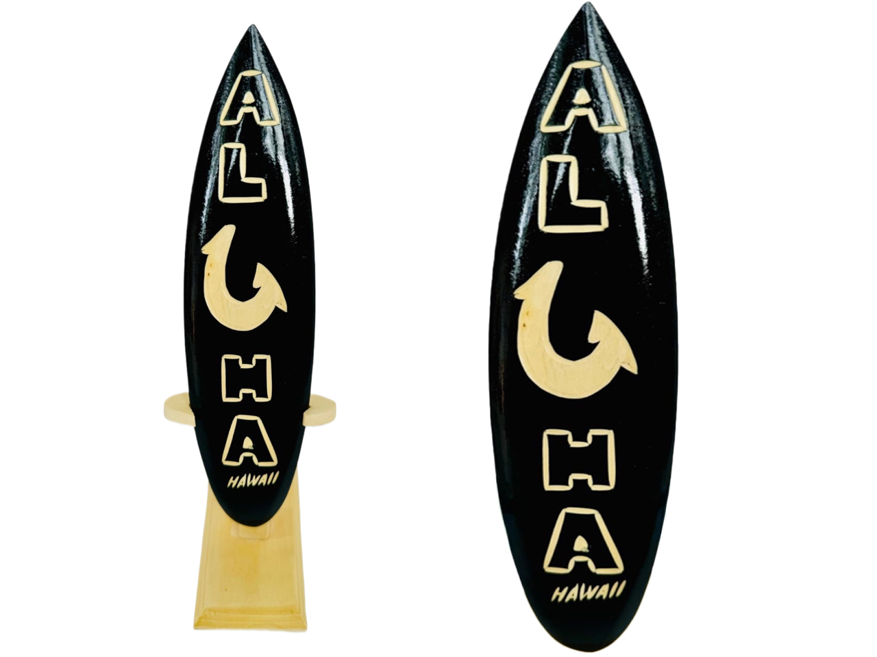 Customize Surfboard- "Aloha" Fish Hook Carved Black Surfboard, Size 21cm to 100cm