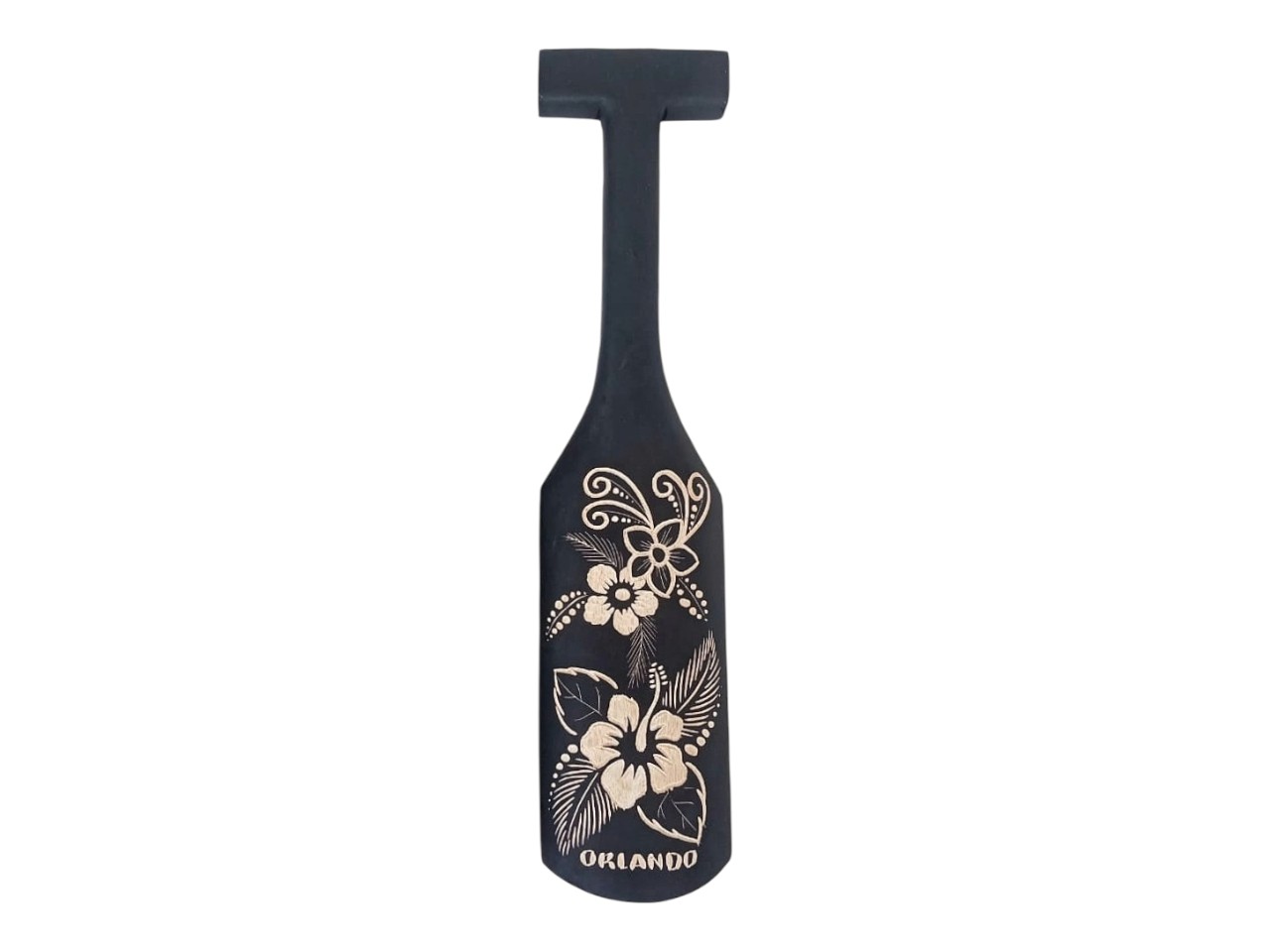 Special Order-55cm Black Wood Paddle w/ Carved Design + Your Custom Location