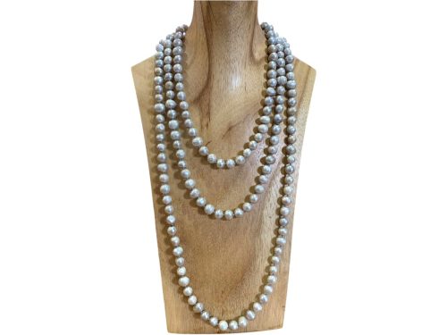 64" Silver Grey 7-8mm Potato Shape Fresh Water Pearl Necklace