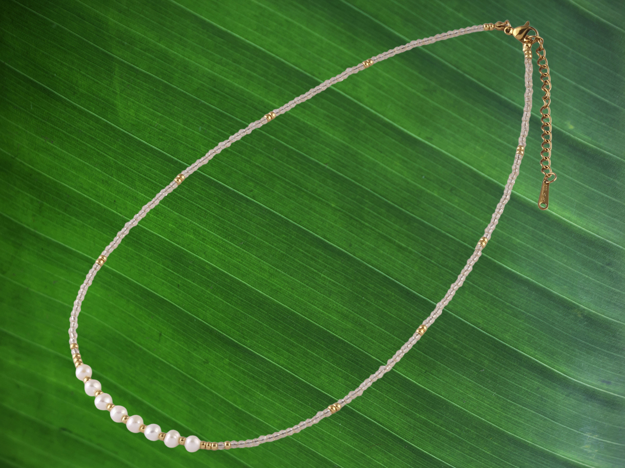 White Fresh Water Pearls on Quartz & Gold Tone Beads Necklace 16"+2", MOQ-6 - Image 2