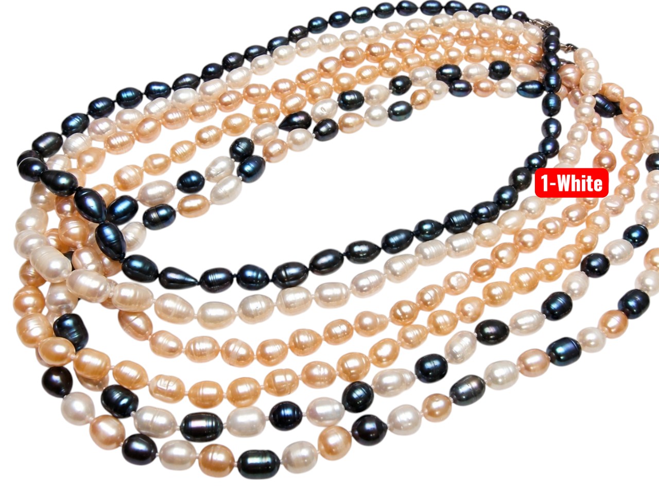 925 Silver Clasp, 7-8mm Rice-shaped White Freshwater Pearl Necklace 18”, MOQ-6pcs