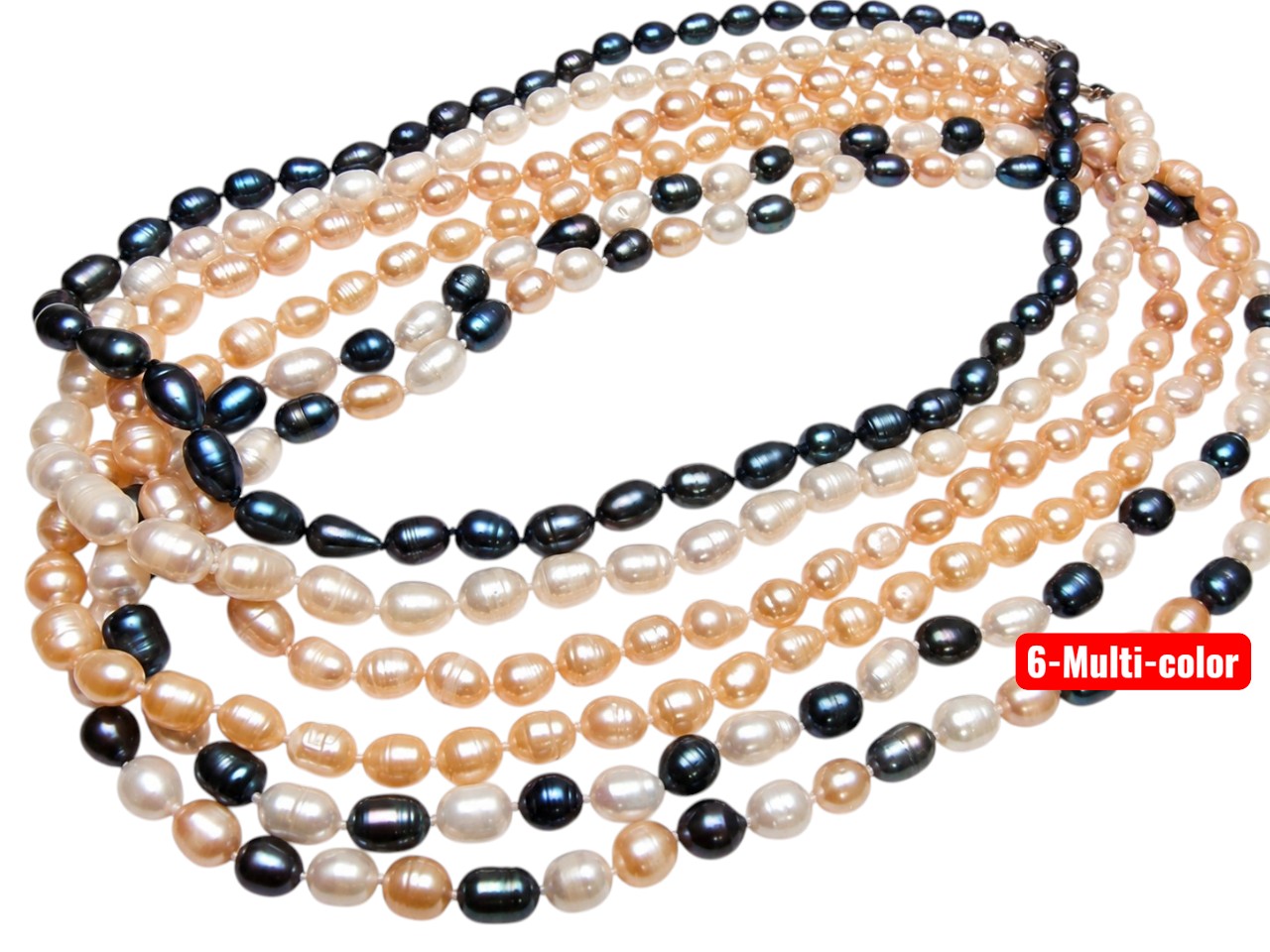 925 Silver Clasp, 7-8mm Rice-shaped Multi-color Freshwater Pearl Necklace 18”, MOQ-6pcs (Copy)