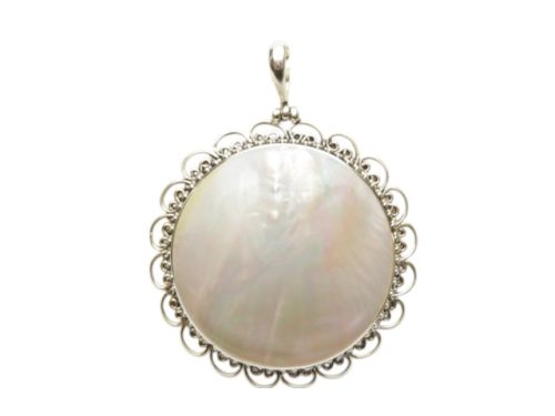 43mm White MOP Shell Pendant w/ 925 Silver