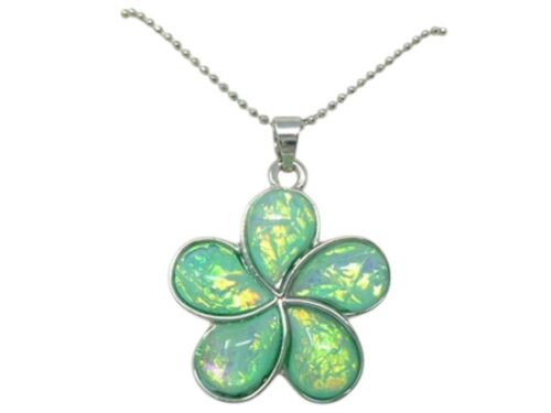 Light Blue Glass Plumeria Pendant w/ Chain Necklace 18"